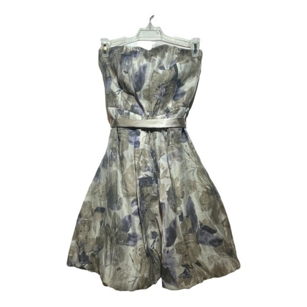 RW & Co Womens Strapless Mini Dress Purple Floral Pouff Satin Belt Formal Size 0